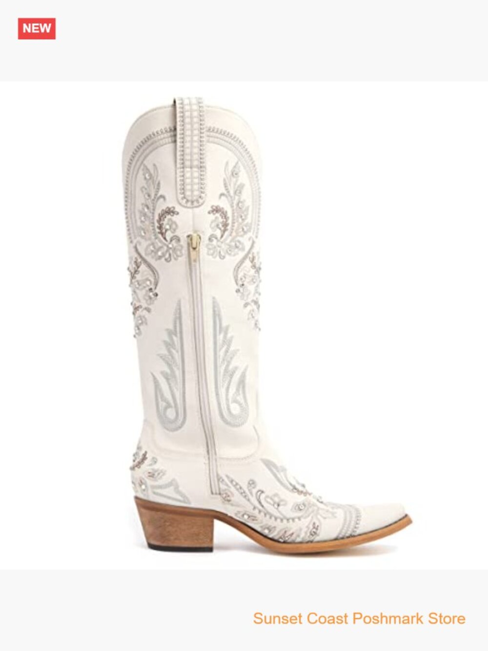 Embroidered Rhinestone Cowboy Boots Knee High Cowgirl Pointed Toe Chunky Heel - Picture 3 of 7
